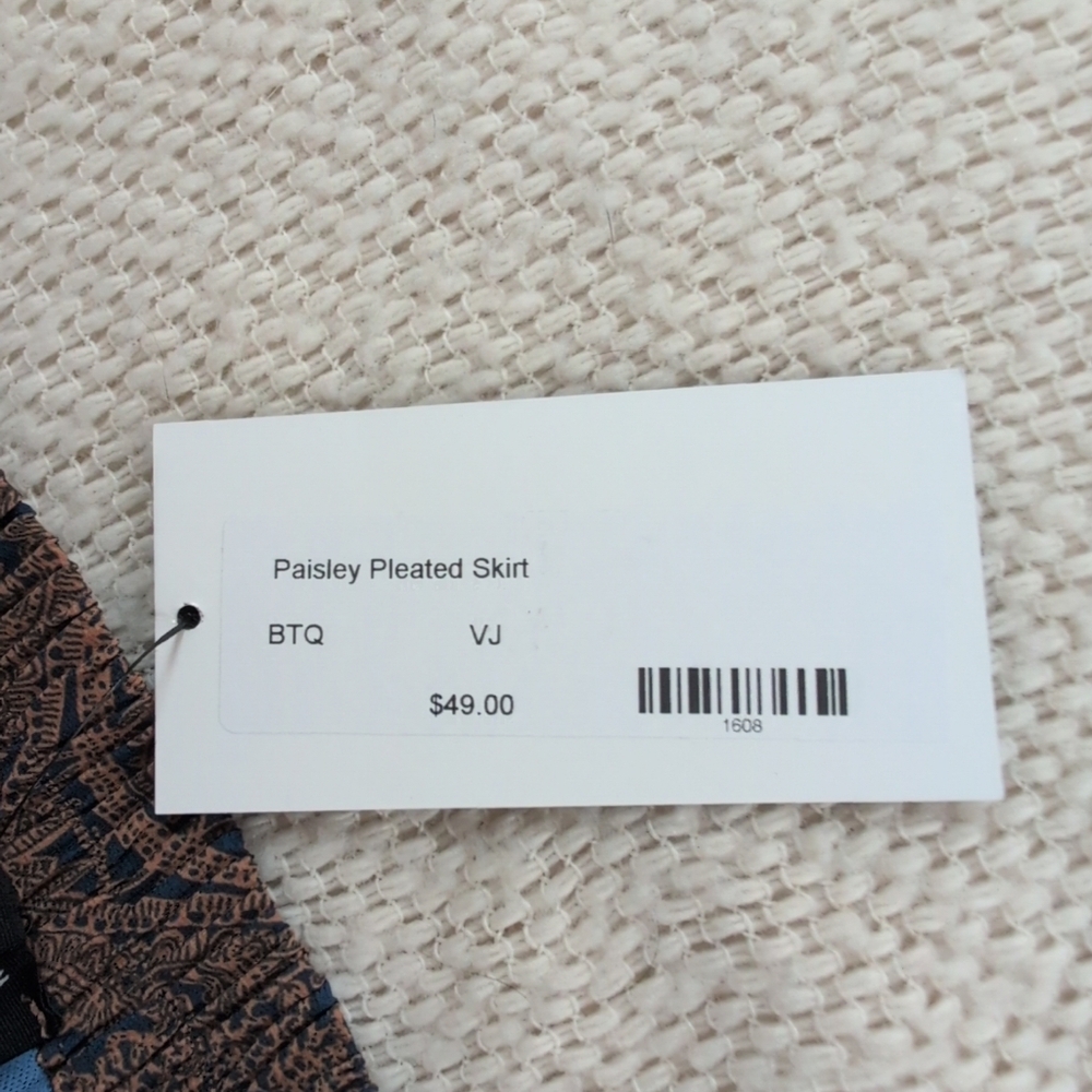 Skirt Women's M Midi Paisley Navy/Tan Pleated Pullon Lined Preppy Accordian Nwt - Picture 10 of 11